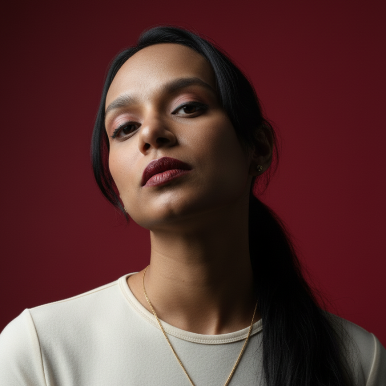 Profile tied hair red